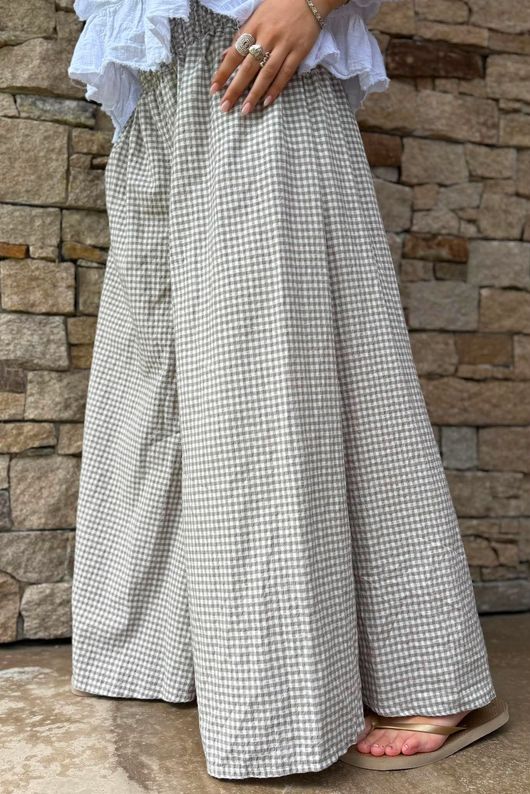 Arbi Gingham Palazzo Pant Mocha